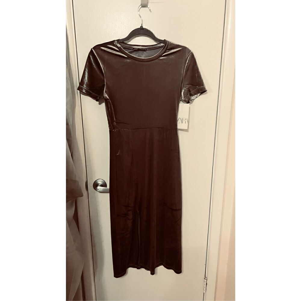 ZARA GRAY METALLIC VELVET FITTED DRESS WOMENS SZ M NEW